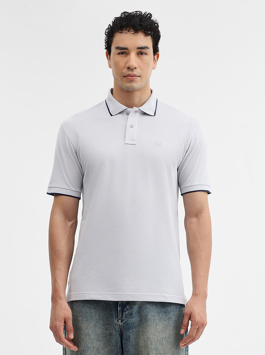 Steel Grey Solid Slim Fit Polo T-Shirt | Greenfibre