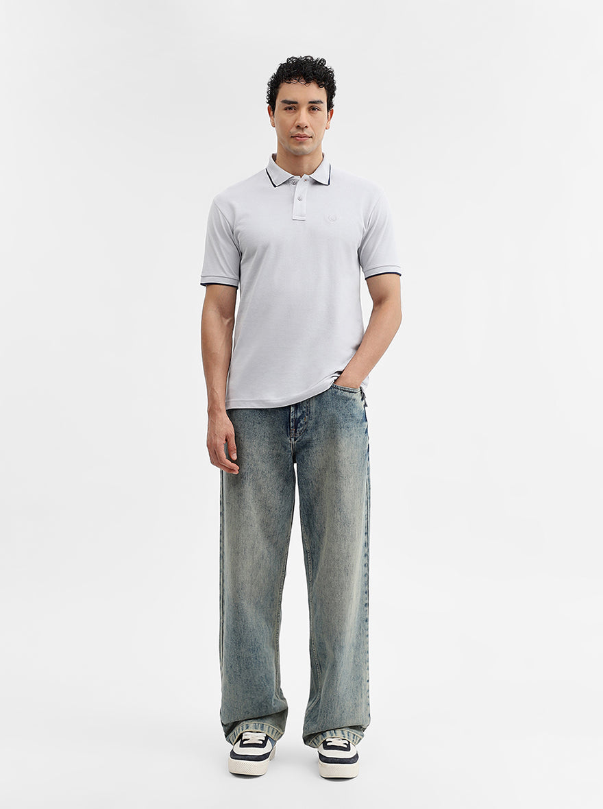 Steel Grey Solid Slim Fit Polo T-Shirt | Greenfibre