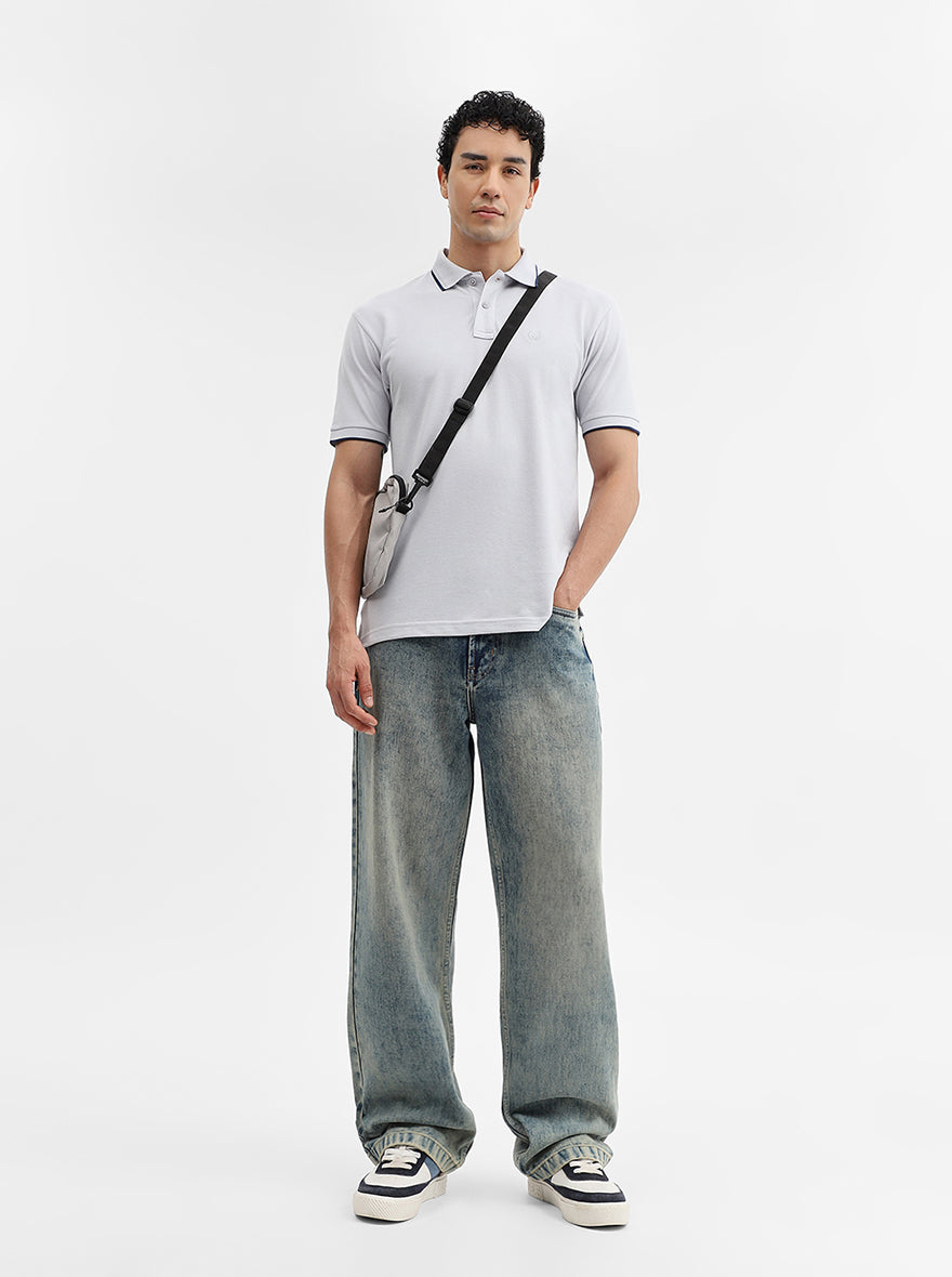 Steel Grey Solid Slim Fit Polo T-Shirt | Greenfibre