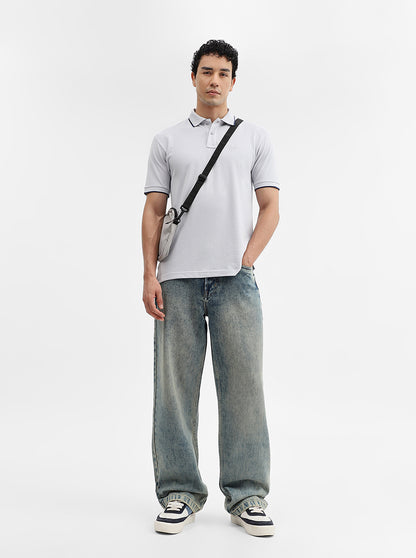 Steel Grey Solid Slim Fit Polo T-Shirt | Greenfibre