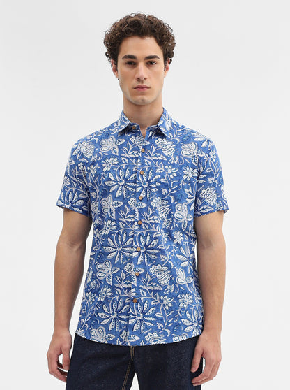 Blue Printed Slim Fit Casual Shirt | JadeBlue