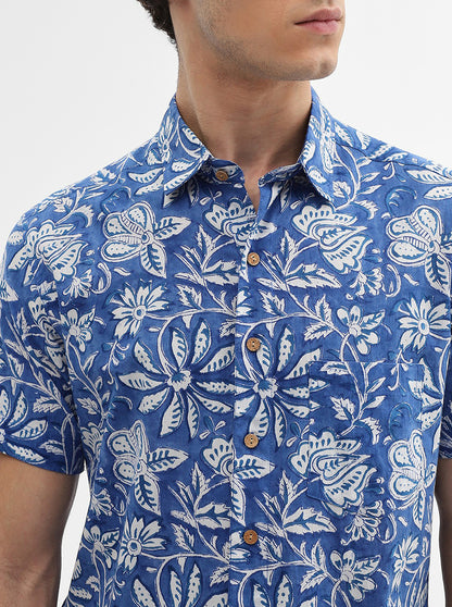 Blue Printed Slim Fit Casual Shirt | JadeBlue