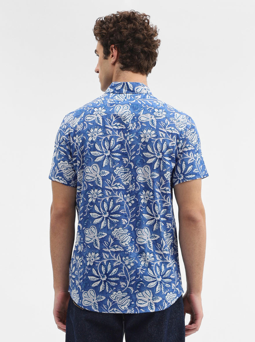 Blue Printed Slim Fit Casual Shirt | JadeBlue