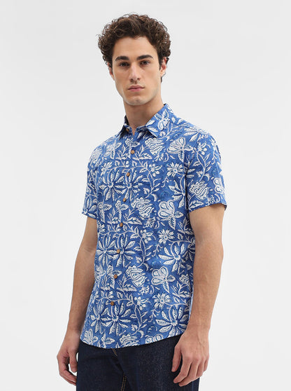 Blue Printed Slim Fit Casual Shirt | JadeBlue