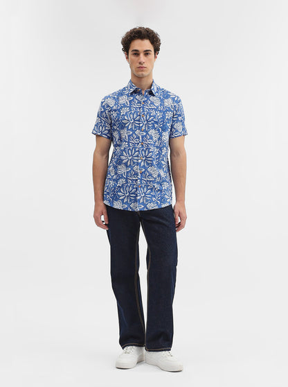 Blue Printed Slim Fit Casual Shirt | JadeBlue
