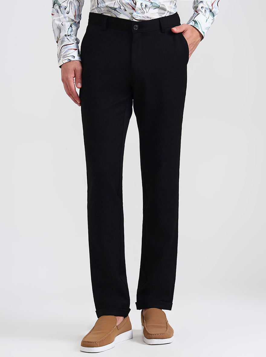Black Solid Slim Fit Club Wear Trouser | Wyre