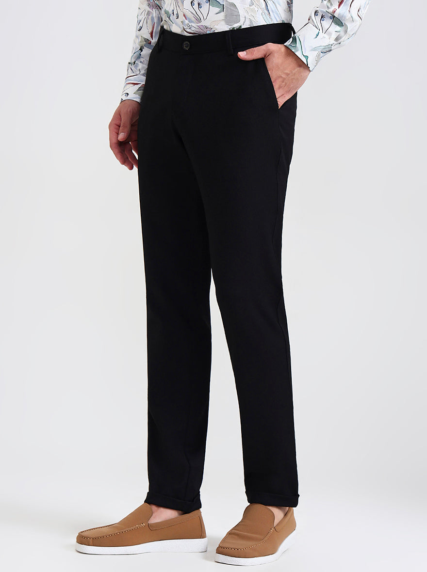 Black Solid Slim Fit Club Wear Trouser | Wyre