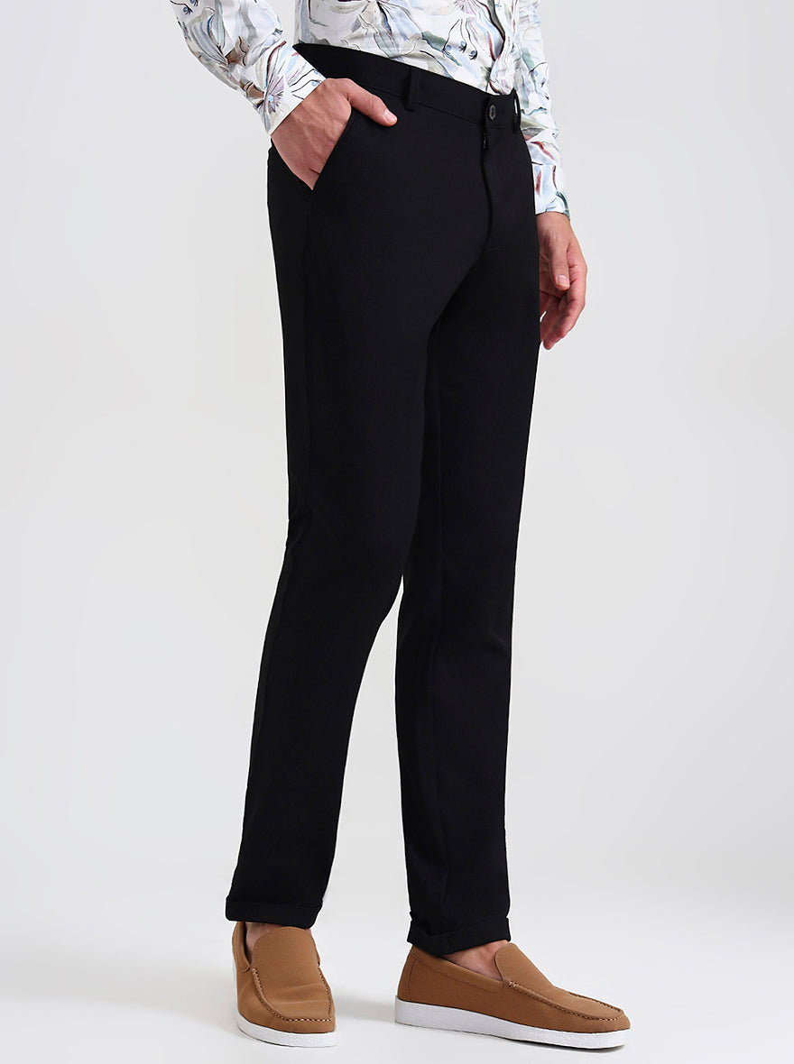 Black Solid Slim Fit Club Wear Trouser | Wyre