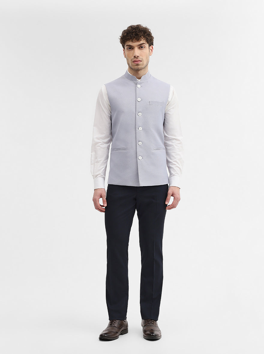 Sky Blue Solid Regular Fit Waistcoat | Greenfibre