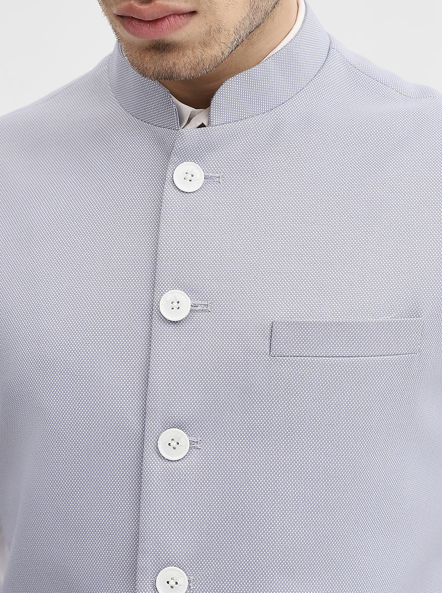 Sky Blue Solid Regular Fit Waistcoat | Greenfibre