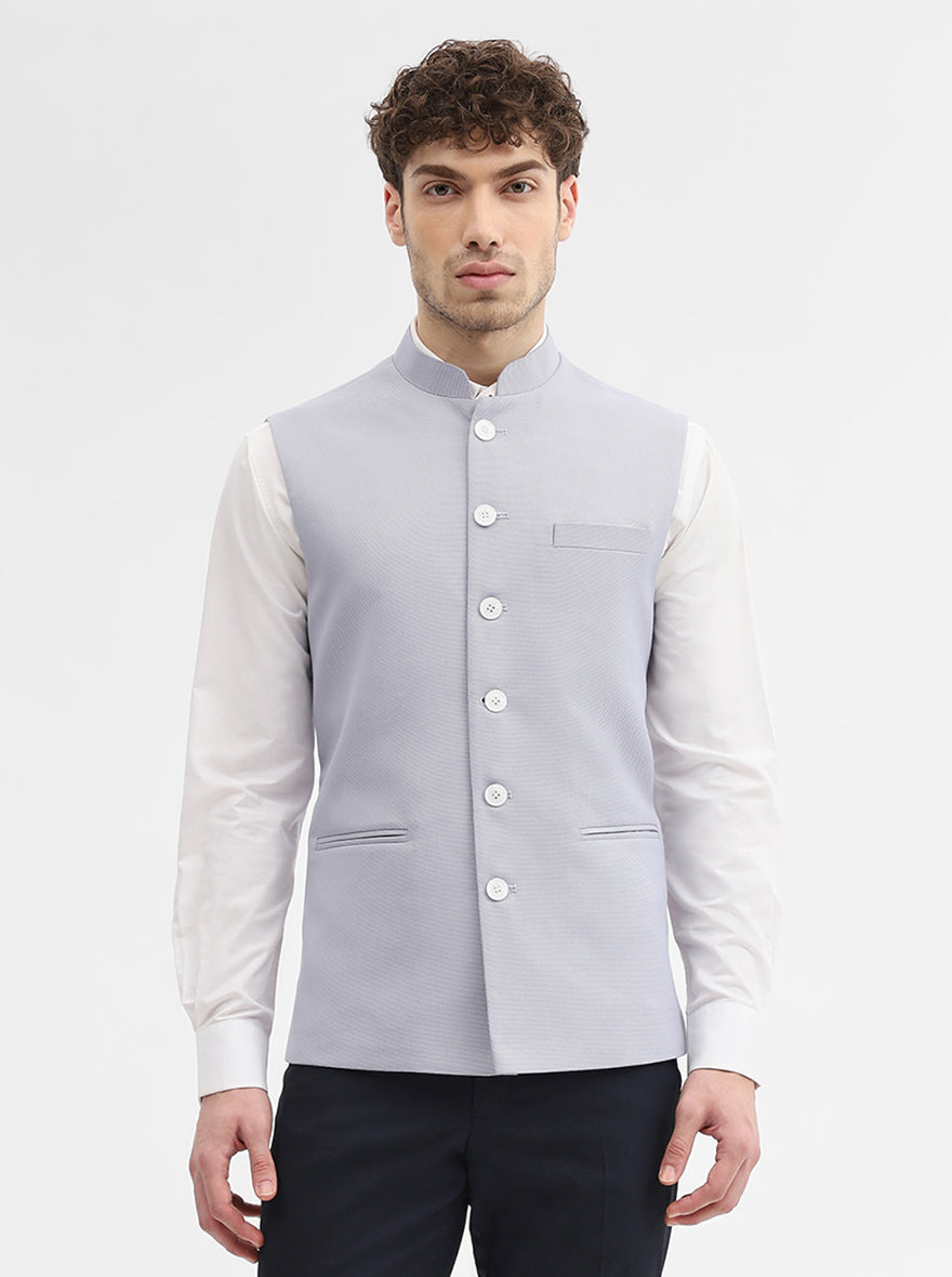 Sky Blue Solid Regular Fit Waistcoat | Greenfibre