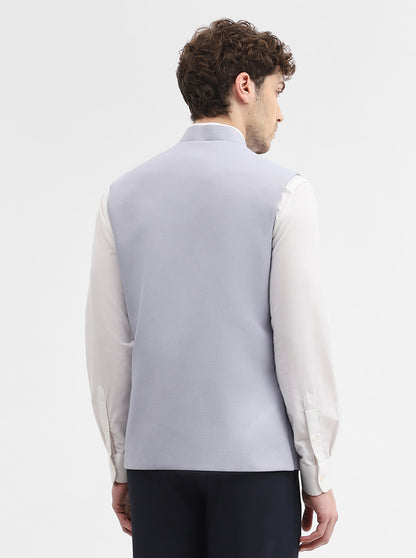 Sky Blue Solid Regular Fit Waistcoat | Greenfibre