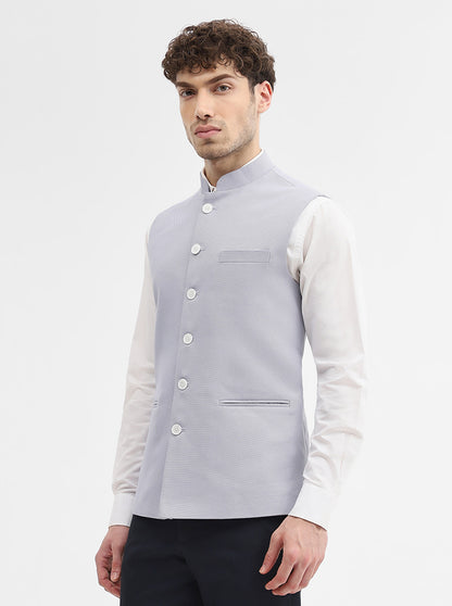 Sky Blue Solid Regular Fit Waistcoat | Greenfibre