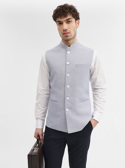 Sky Blue Solid Regular Fit Waistcoat | Greenfibre