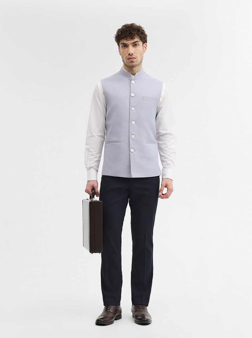 Sky Blue Solid Regular Fit Waistcoat | Greenfibre