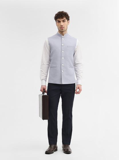 Sky Blue Solid Regular Fit Waistcoat | Greenfibre
