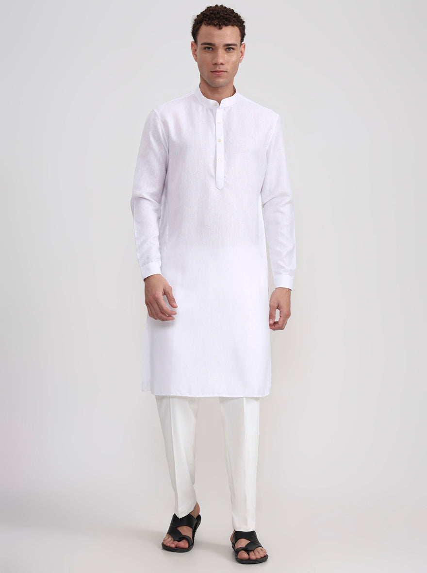 White Solid Regular Fit Modi Kurta | JadeBlue