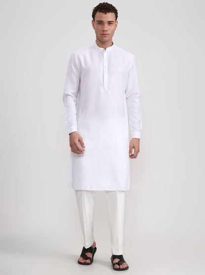 White Solid Regular Fit Modi Kurta | JadeBlue