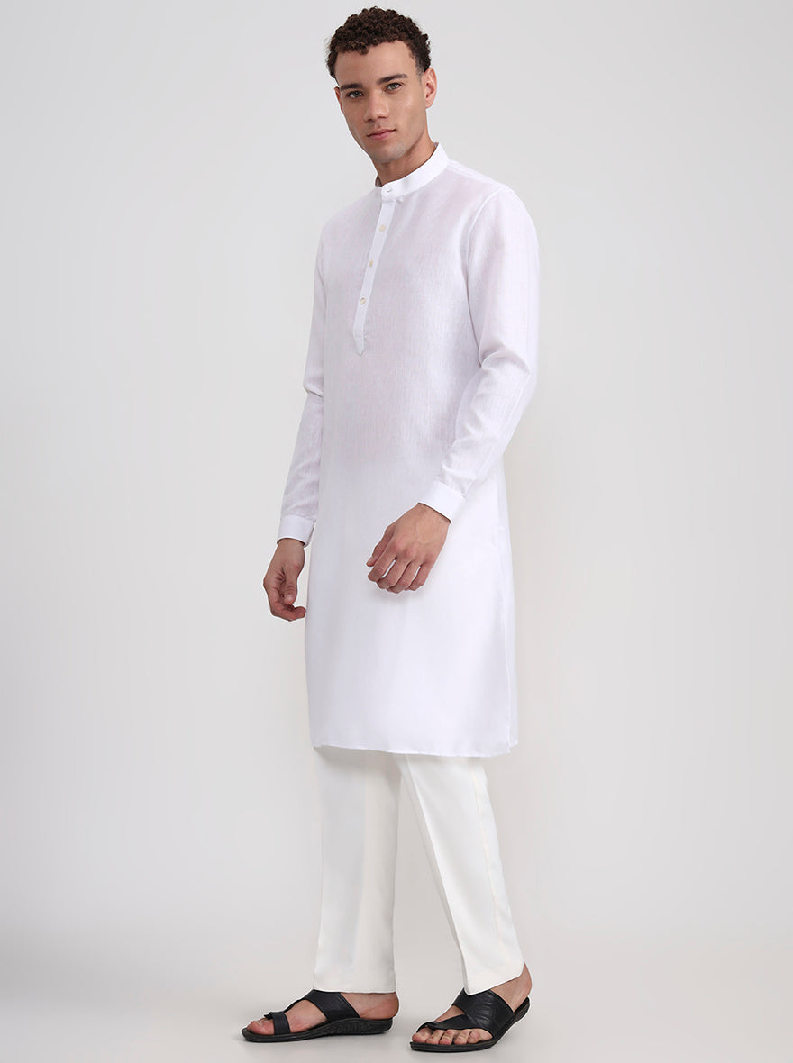 White Solid Regular Fit Modi Kurta | JadeBlue