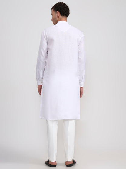 White Solid Regular Fit Modi Kurta | JadeBlue