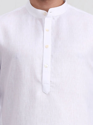 White Solid Regular Fit Modi Kurta | JadeBlue