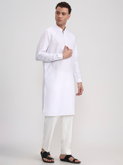 White Solid Regular Fit Modi Kurta | JadeBlue