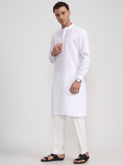 White Solid Regular Fit Modi Kurta | JadeBlue