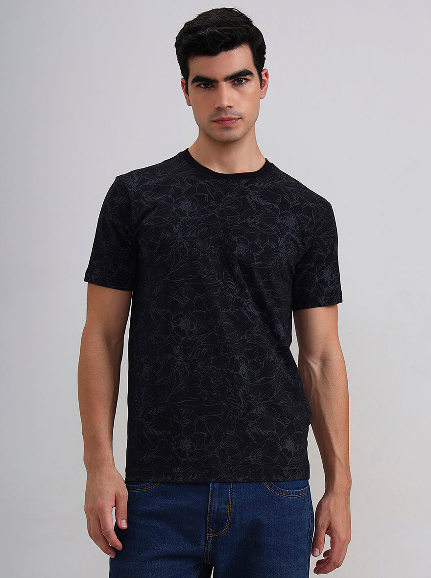 Black Printed Slim Fit T-Shirt | JadeBlue