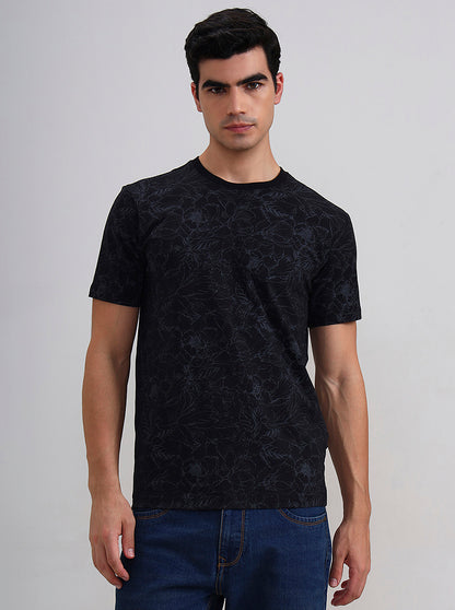 Black Printed Slim Fit T-Shirt | JadeBlue