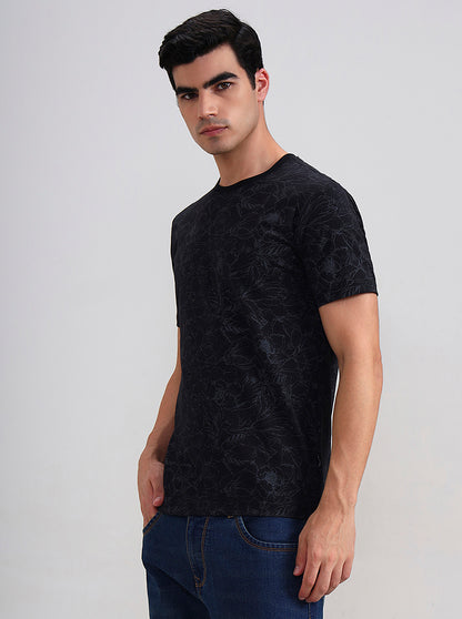 Black Printed Slim Fit T-Shirt | JadeBlue