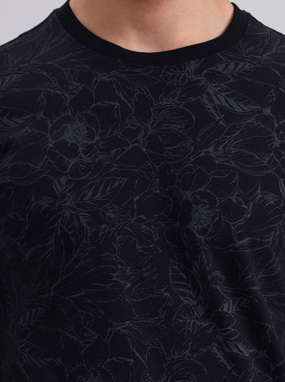 Black Printed Slim Fit T-Shirt | JadeBlue