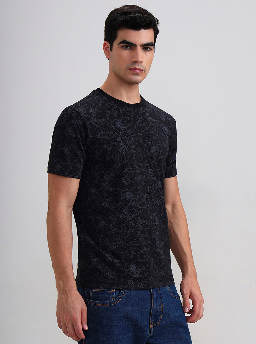 Black Printed Slim Fit T-Shirt | JadeBlue