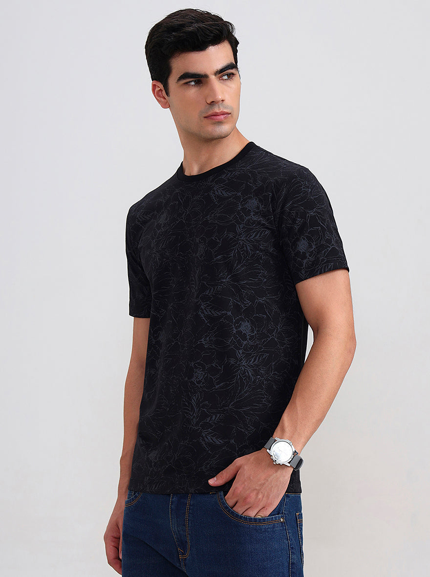 Black Printed Slim Fit T-Shirt | JadeBlue