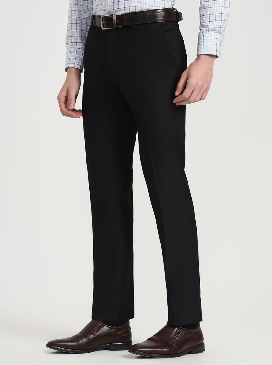 Black Solid Slim Fit Formal Trouser | Greenfibre