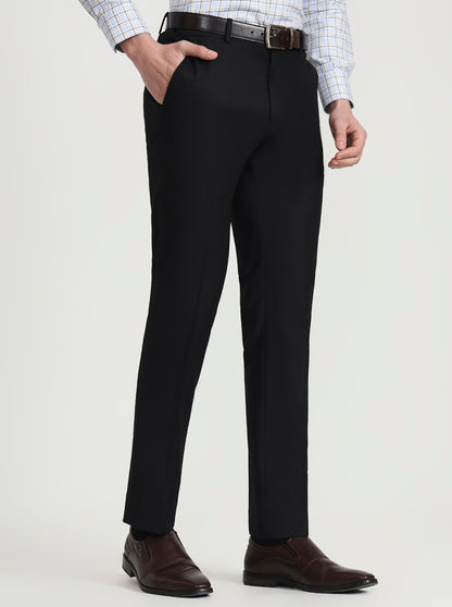 Black Solid Slim Fit Formal Trouser | Greenfibre