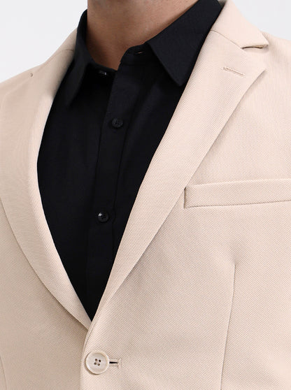Fawn Solid Regular Fit Blazer | Greenfibre