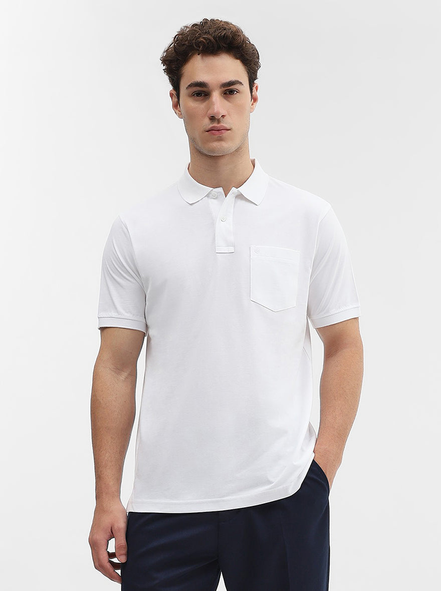 White Solid Regular Fit Polo T-Shirt | Greenfibre