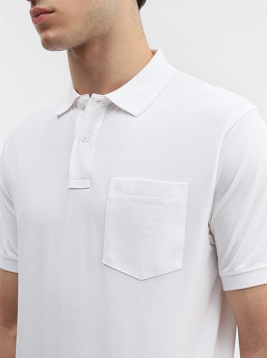 White Solid Regular Fit Polo T-Shirt | Greenfibre