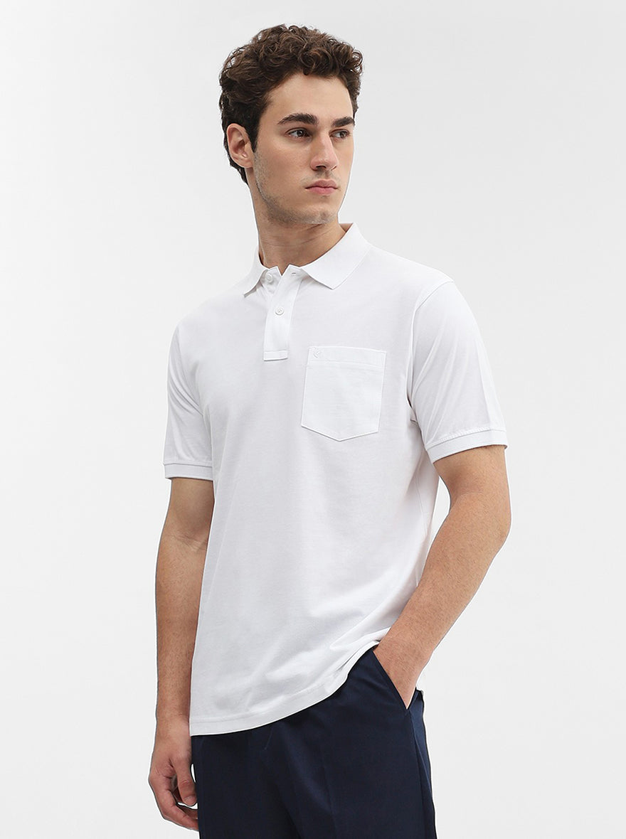 White Solid Regular Fit Polo T-Shirt | Greenfibre