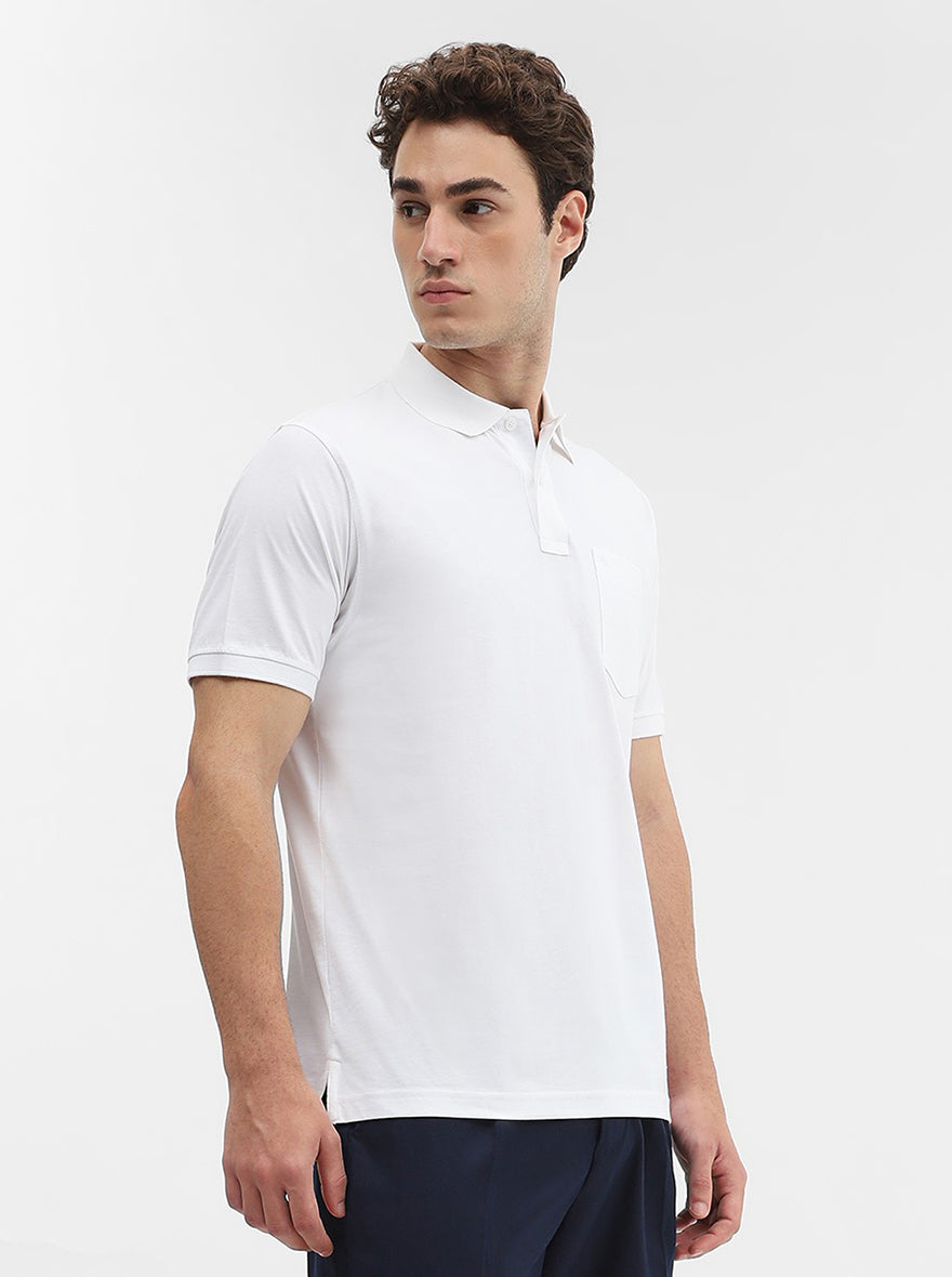 White Solid Regular Fit Polo T-Shirt | Greenfibre