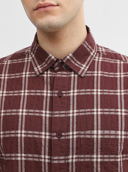 Maroon Checked Slim Fit Casual Shirt | Greenfibre