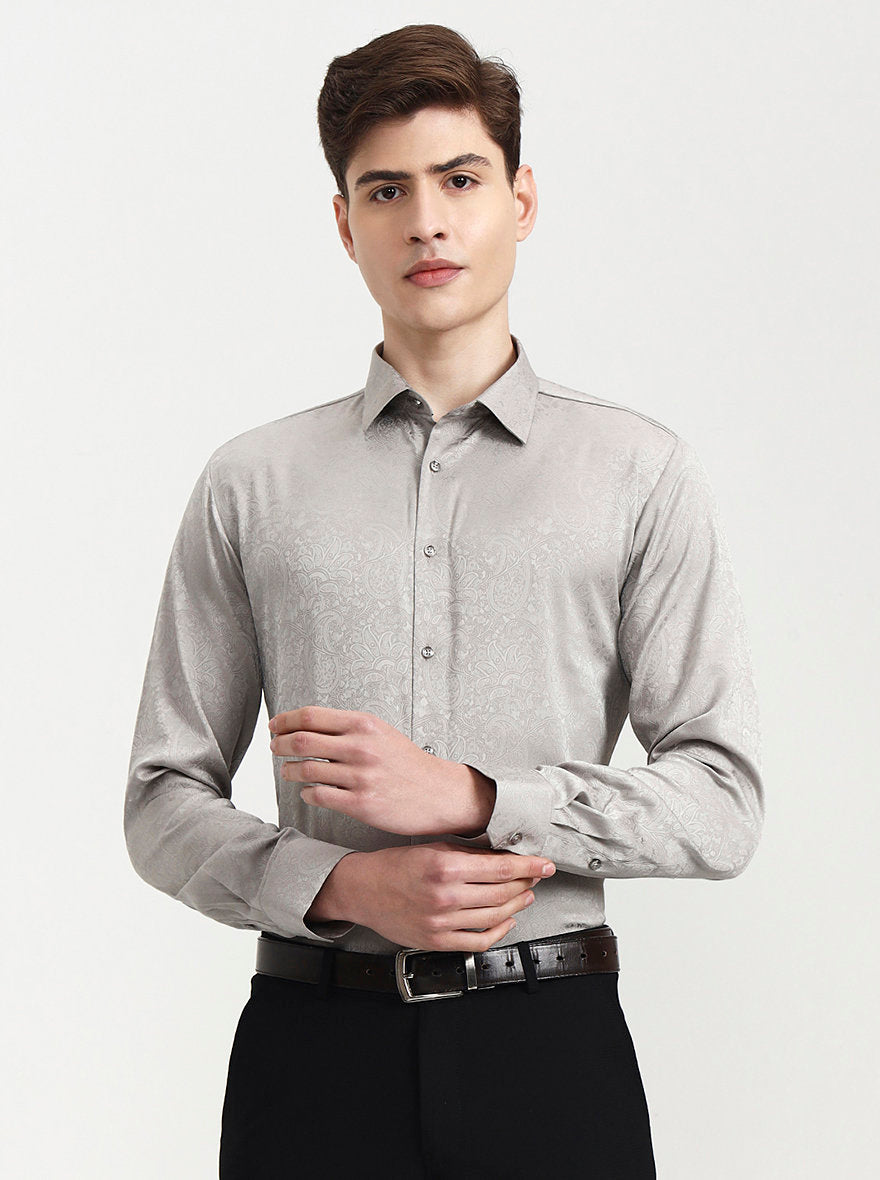 Silver Grey Solid Slim Fit Party Wear Shirt | Wyre