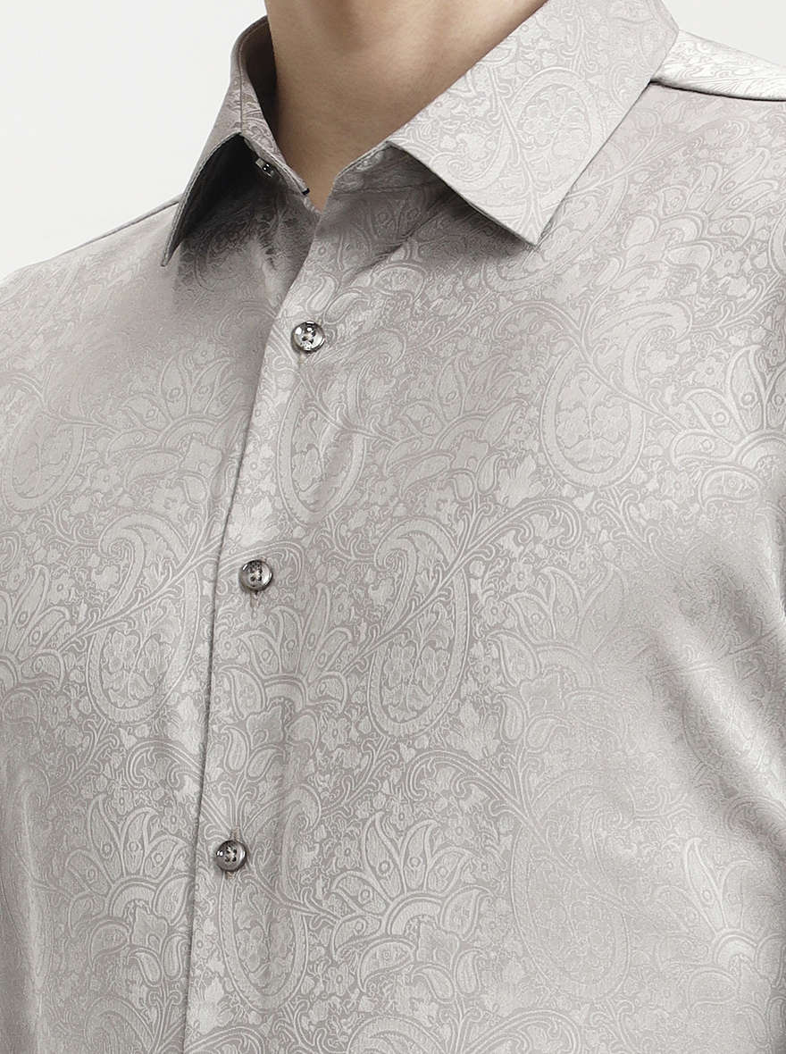 Silver Grey Solid Slim Fit Party Wear Shirt | Wyre