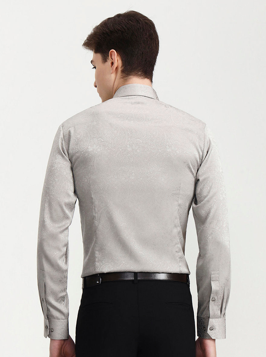 Silver Grey Solid Slim Fit Party Wear Shirt | Wyre
