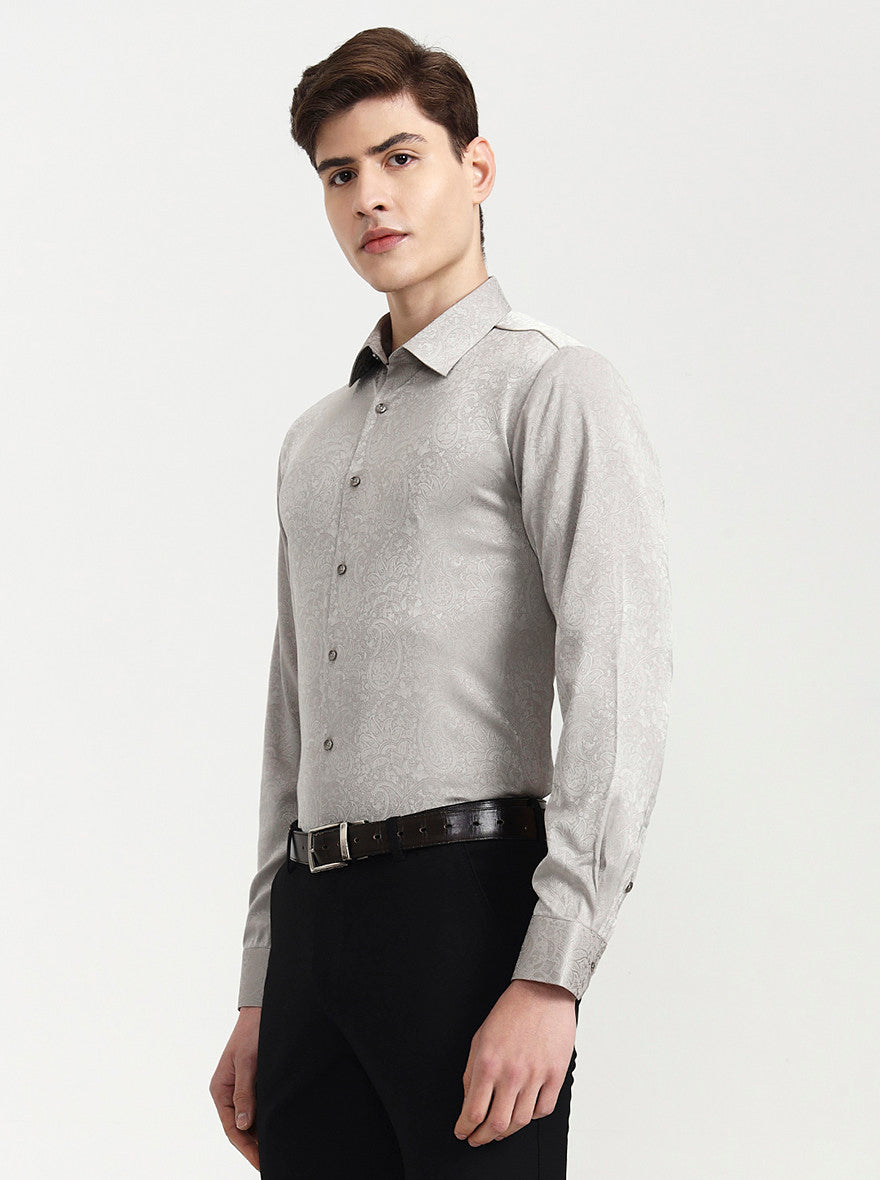 Silver Grey Solid Slim Fit Party Wear Shirt | Wyre
