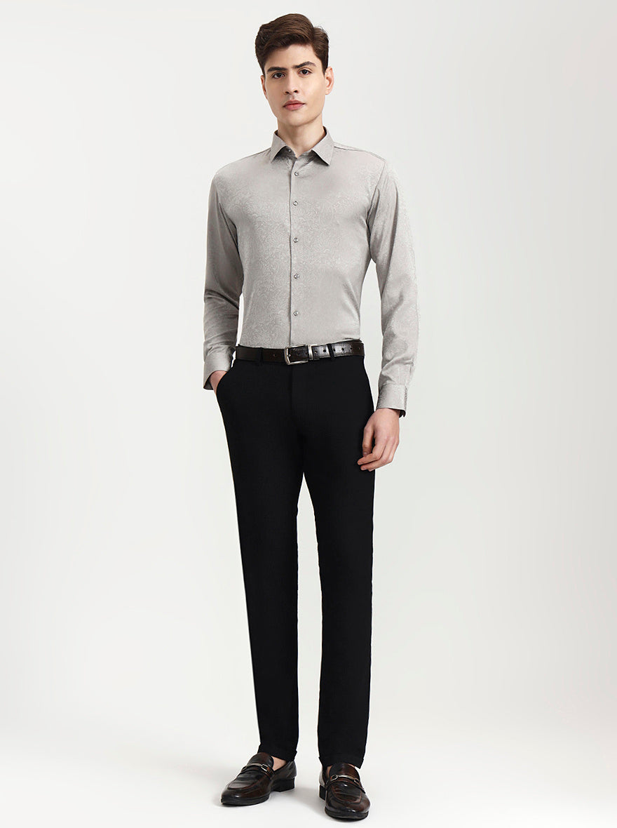 Silver Grey Solid Slim Fit Party Wear Shirt | Wyre