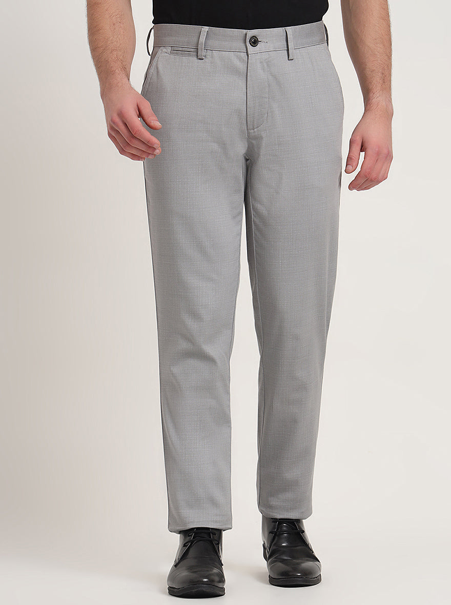 Grey Printed Uno Fit Casual Trouser | JadeBlue