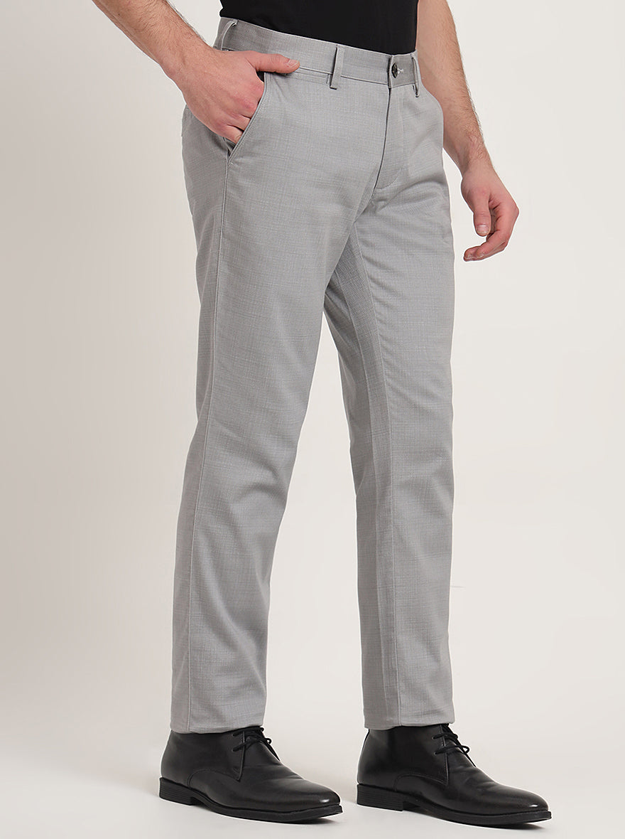 Grey Printed Uno Fit Casual Trouser | JadeBlue