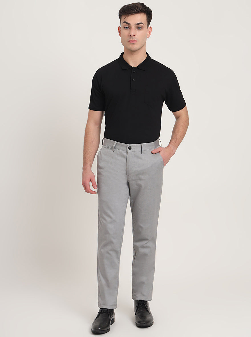 Grey Printed Uno Fit Casual Trouser | JadeBlue