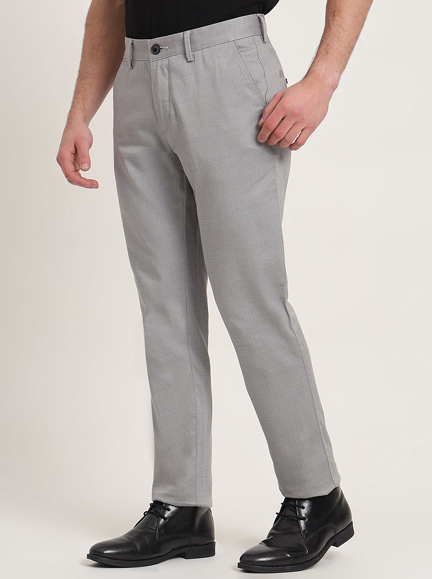 Grey Printed Uno Fit Casual Trouser | JadeBlue